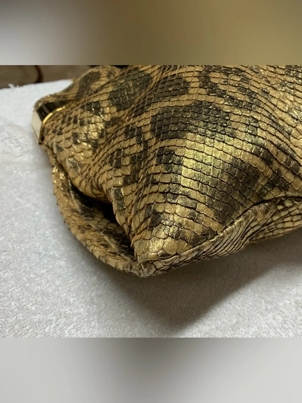 Gucci 1970 Gold Anaconda Snakeskin Tassel Chain Medium Hobo Bag
